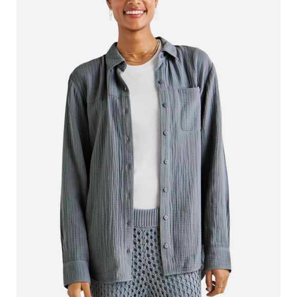 SPLENDID TOP WOMENS SIZE MEDIUM KIT COTTON GAUZE BUTTON-UP SHIRT BLUE NEW - Picture 1 of 11